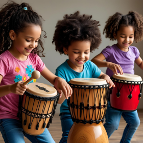 Niños en un taller de percusión cubana